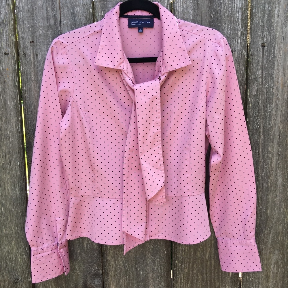 Jones New York Signature Pink Dot Peplum Blouse M